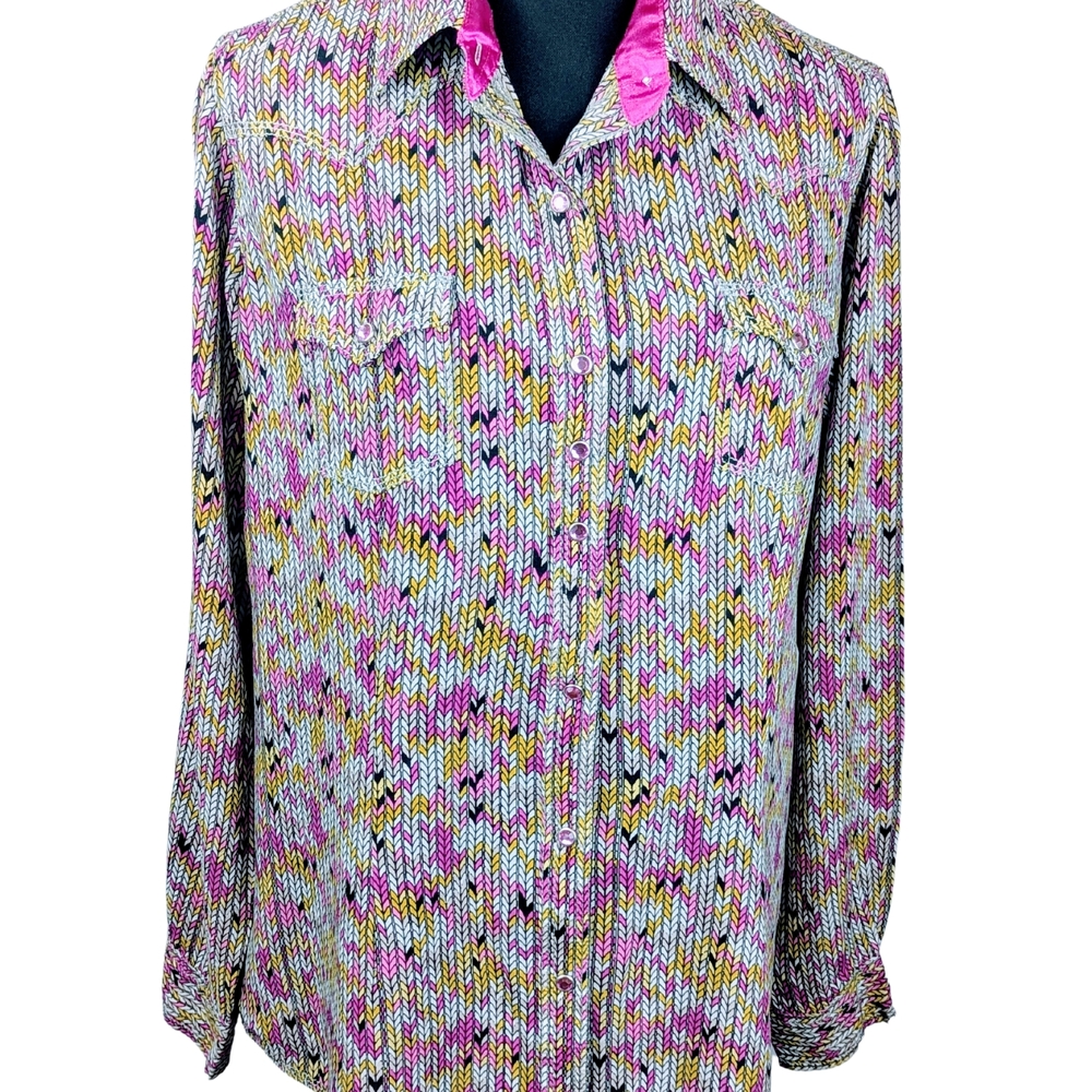 Rock 47 by Wrangler Women's Rhinestone Snap Button Western Shirt Size LG
